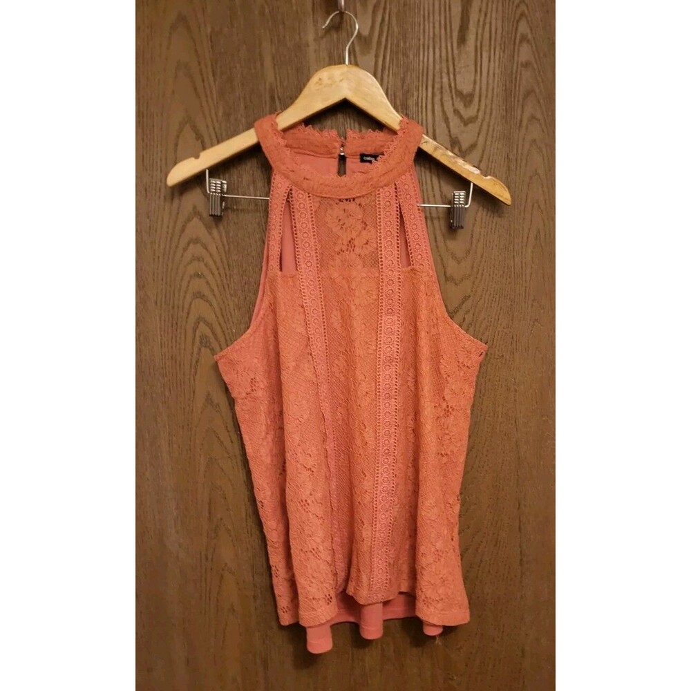 Cable & Gauge Women's Orange Lace Overlay Sleeveless Shirt Size XL